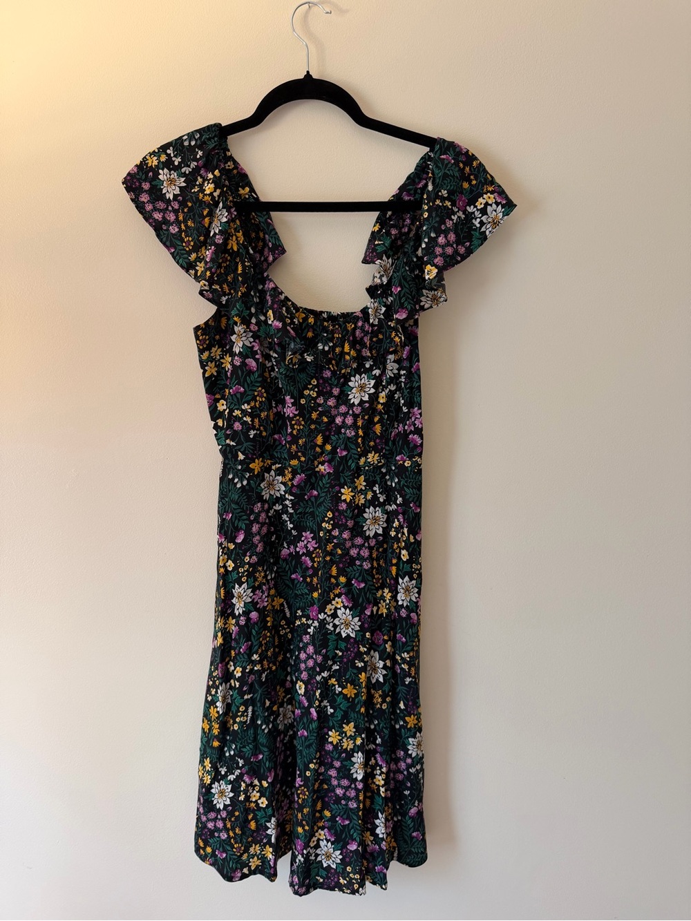 Old Navy Black Floral Ruffle-Sleeve Midi Dress